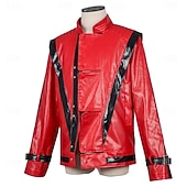 baratos Herrenkostüme-80s Pop Star Singer Red Jacket Costume Fancy Costume Retro Vintage 1980s for Unisex Kid's Adults' Halloween Carnival Party Performance Comic Con