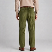 baratos Solto-Calça social masculina de veludo - calça reta para ocasiões formais - verde militar