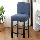 cheap Dining Chair Cover-Stretch Polar Fleece Short Back Chair Cover - Elastic Bar Stool Slipcover for Counter Height Chairs, Soft Washable Dust-Proof Seat Protector
