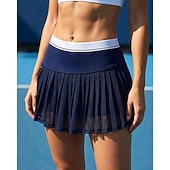 baratos Saias e Skorts Femininos-Mulheres Cor Sólida Saia casual Saias de tênis com shorts Saia Esportiva Bolsos Cintura elástica Esportivo Leve Esticar Pavio Humido Respirável Tênis Golfe Corrida Saias Preto Azul Marinho Café