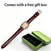 cheap Quartz Watches-Women's Vintage Watch Retro Elegant Gold Tonneau Case Quartz Wristwatch with Brown Leather Strap Roman Numeral Small Face Dress Watch for Ladies Girls Gift