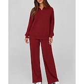 preiswerte Trainingsanzüge-Damen Pullover-Trainingsanzug-Sets 2-teiliger Trainingsanzug Lounge-Outfits  Kordelzug mit Tasche Einfarbig Sportbekleidungsset Herbst Dunkelgrau Schwarz Fitnessstudio Fitnesstraining Leger Winddicht