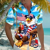  Cămașă de Vară pentru Bărbați cu Steagul American și Vultur Ziua Independenței Cămașă cu Mâneci Scurte Cămașă cu Butoni Patriotice Festival în Aer Liber Vară Primăvara Cămașă cu Guler Albastru