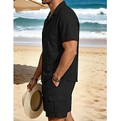 economico Camicie di lino-Per uomo Due pezzi Set Camicia Set estivo E Shorts Impostare Semplice Casuale Quotidiano Spiaggia Collo ripiegato Manica Corta Estate Primavera Moda Casual Confortevole Abbigliamento