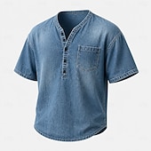 cheap Casual Henley Tee-Men's Henley Shirt Short Sleeve Plain Solid Retro Vintage Casual Vintage Style Garment Dyed Distressed Henley Casual Spring &amp; Summer Summer Spring Blue Khaki Black Henley T-Shirt