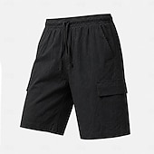 economico Classico-pantaloncini cargo da uomo in lino – vita elasticizzata con coulisse, multitasche, comodi &amp;traspirante, casual, per tutti i giorni, estivo - blu, kaki, nero