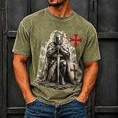  Homens Cavaleiros Templários Camisa Acid Wash Camiseta pesada Manga Curta Camiseta DTG Gola Redonda Camisa Moda Diário Retro Vintage Rua Feriado Azul Preto Verde Primavera Verão Roupa S M L XL XXL