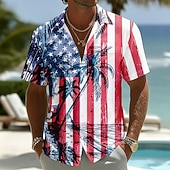 abordables Chemises Patriotiques 250-4 juillet 2026, 250e anniversaire Homme Drapeau Américain Cocotier Chemise Chemise d'été Chemise Boutonnée Manche Courte Patriotique Extérieur Festival Été Printemps Col Rabattu Impression 3D