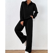preiswerte Trainingsanzüge-Damen Pullover-Trainingsanzug-Sets 2-teiliger Trainingsanzug Lounge-Outfits  Kordelzug mit Tasche Einfarbig Sportbekleidungsset Herbst Dunkelgrau Schwarz Fitnessstudio Fitnesstraining Leger Winddicht