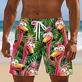 baratos Animais &amp; Aves-Homens Flamingo Pássaro animais de desenho animado Calção Justo de Natação Fatos de banho Calções de banho Bermuda de Surf Cintura Média Havaiana Engraçado férias na praia Bolsos laterais Forro de
