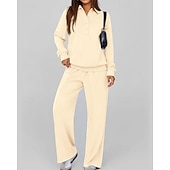 preiswerte Trainingsanzüge-Damen Pullover-Trainingsanzug-Sets 2-teiliger Trainingsanzug Lounge-Outfits  Kordelzug mit Tasche Einfarbig Sportbekleidungsset Herbst Dunkelgrau Schwarz Fitnessstudio Fitnesstraining Leger Winddicht