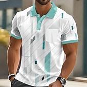 abordables Polo géométrique pour homme-Homme Géométrique Polo Manche Courte Polos Chemises à Col Occasionnel Extérieur Athleisure Tenue quotidienne Impression 3D Boutons Printemps &amp; Été Bleu bleu marine Vert