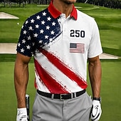 cheap Patriotic 250 Polos-4th of July 2026 250th Men's American Flag Golf Sports Polo Shirts Short Sleeve Polo Shirts Collared Shirts Casual Athleisure 3D Print Buttons Breathable Mesh Spring &amp; Summer Blue 1 Blue 2#