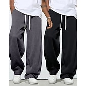 voordelige Rechtdoor Been-Multi-pakketten 2 stuks Voor heren zwart+donkergrijs Joggingbroeken Broek Joggingbroek met rechte pijpen Trekkoord Elastische taille Effen Vakantie Alledaagse kleding Polyester Lente