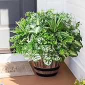 cheap Artificial Plants &amp; Greenery-20pcs Artificial Bunches Greenery Plants Fake Plastic Leaves with Stems UV Resistant Outside Faux Plants Bushes for Outdoor Patio Garden Front Porch Yard Decor