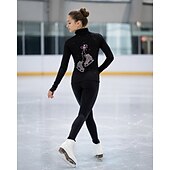 cheap Figure Skating Jackets &amp; Vests-Figure Skating Fleece Jacket Women's Girls' Ice Skating Jacket Top Black Pink Blue Stretchy Training Competition Skating Wear Thermal Warm Crystal / Rhinestone Long Sleeve Ice Skating Figure Skating