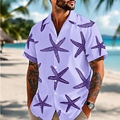 economico Stampa oceanica-Per uomo Stella marina Camicia hawaiana estiva Camicie tropicali Camicia Aloha Manica Corta Hawaiano Quotidiano Vacanza al Mare Estate Primavera Collo ripiegato Stampa 3D Camicie con bottoni Blu