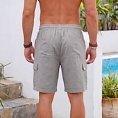 cheap Holiday-Men's Shorts Linen Shorts Summer Shorts Beach Shorts Drawstring Elastic Waist Multi Pocket Plain Comfort Soft Knee Length Daily Outdoor Beach Vacation Fashion Khaki Black Inelastic
