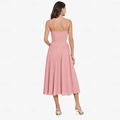baratos Vestidos-Anos 50 Retro Vintage Até o Tornozelo Vestidos Vestido swing Alças Finas Côr Sólida Justo &amp; Evasê Balanço Fantasia Mulheres Dia dos namorados Festa de Chá Casual / Diário Adulto Vestido Verão