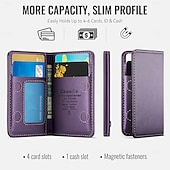 baratos Capas para iPhone-Carteira magnética para iPhone 17, 16, 15, 14, 13 Pro Max e Plus, compatível com MagSafe, com bloqueio RFID, feita em couro PU e fecho magnético. Possui um compartimento fino e removível para cartões