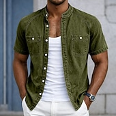 abordables Chemises décontractées intelligentes pour hommes-Chemise Homme SoftFade™ Chemise Décontractée Chemise Décolorée Teinte Vêtements 100% Coton Chemise Délavée Bleue Noire Rose Violet Verte Manches Courtes Col Grandad Uni Quotidien Patchwork