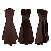 voordelige Jurk-Retro vintage Middeleeuws Renaissance Tot de enkel Jurken Lijfje Mouwloos Boers Veters Kostuum Dames Fantasie Halloween Carnaval Renaissance beurs LARP Volwassenen Kleding