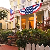  3-teiliges Set aus 152 x 45 cm langen, gefalteten amerikanischen Flaggen-Wimpeln, traditionelle patriotische amerikanische Wimpelketten für den 4. Juli, gefaltete USA-Fächerflagge für die
