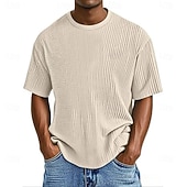 economico T-shirt in maglia waffle-Per uomo Maglietta Waffle Maglietta Camicia a Maniche Corte Manica Corta Girocollo Estate Primavera Tinta unica Streetwear Elegante Tempo libero Jacquard Quotidiano All'aperto Vacanza Bianco Nero