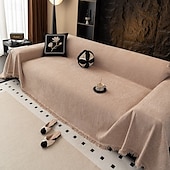 cheap Sofa Cover-Premium Chenille Sectional Sofa Towel - Elegant Solid Throw Cover - Anti-Slip Universal Furniture Slipcover for Year-Round Use