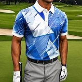 tanie Męska koszulka polo do golfa-Męskie Geometryczny Golf Koszulki sportowe polo Krótki rękaw Koszulki polo Koszule z kołnierzykiem Codzienny Athleisure Druk 3D Guziki Oddychająca siateczka Wiosna i lato Niebieski Fioletowy Zielony