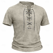 baratos Camiseta Henley Casual-Homens Camisa Henley Camisa 100% algodão com lavagem ácida Manga Curta Tecido Vintage Retro Vintage Casual Estilo vintage Angustiado Henley Casual Primavera Verão Verão Primavera Cinzento Verde