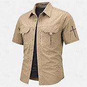 cheap Men's Western Shirts-Men's Cross Fishing Shirts Cargo Shirt Utility Shirt Short Sleeve Sports &amp; Outdoors Tactical Outdoor Streetwear Spring &amp; Summer Shirt Collar Quick Dry Mesh Black Light Green Army Green Navy Blue Brown