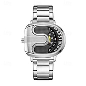 abordables Quartz Watches-Men's Luxury Gold Watch Creative Unique Design Rolling Disc Dial Futuristic Cyberpunk Style Stainless Steel Band Waterproof Fashion Cool Casual Wristwatch Gifts for Men