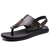 abordables Sandalias casuales-Sandalias marrones de tiras para hombre con estampado de cocodrilo, ligeras y cómodas, ideales para vacaciones, viajes, uso en resorts, ocio diario y relajación en climas cálidos.