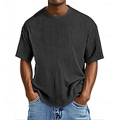 economico T-shirt in maglia waffle-Per uomo Maglietta Waffle Maglietta Camicia a Maniche Corte Manica Corta Girocollo Estate Primavera Tinta unica Streetwear Elegante Tempo libero Jacquard Quotidiano All'aperto Vacanza Bianco Nero