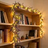 お買い得  バッテリー＆USB 屋内ライト-1.85m、35個のLEDフェアリーライトと造花（バラ、カスミソウ、ラベンダー） &amp;寝室、リビングルーム、結婚式、パーティー、階段、屋内装飾用のトランペット型の花。 &amp;点滅