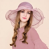 voordelige Feesthoeden-hoed Organza Zomerhoed Slappe hoed Bruiloft Elegant Romantisch Dame Met Strik Helm Hoofddeksels