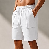 cheap Classic-Men's Shorts Linen Shorts Summer Shorts Beach Shorts Drawstring Pocket 3D Solid Comfort Breathable Knee Length Daily Outdoor Holiday Vacation Fashion Khaki White Inelastic