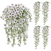 cheap Artificial Flower-4 Pcs Artificial Hanging Pansy Flowers for Outdoors, Faux Flowers Fake Spring Summer Decor, UV Resistant Fake Plants Silk Flower for Planter Front Door Porch Patio Yard Garden
