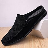 baratos Socas e Mules para Homem-Mocassins masculinos bege perfurados, modelo slip-on, leves e confortáveis, ideais para uso diário, viagens, dirigir e momentos de lazer no verão.
