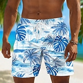 cheap Tropical Plants &amp; Flowers-Men's Coconut Tree Tropical Plants Swim Trunks Bathing Suits Swim Shorts Board Shorts Mid Waist Hawaiian Daily Beach Vacation Wear Side Pockets Mesh Lining Elastic Drawstring Waist Designer Clothing