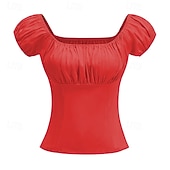 abordables Tapas-Retro Antiguo Victoriano Renacimiento Blusa / Falda Manga de globo de soplo Dama Color sólido Estampado Floral Cuello Inglés Disfraz Mujer Fantasía Casual Diario Feria del Renacimiento Adulto