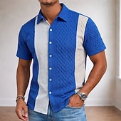 cheap Men's Smart Casual Shirts-Men's Shirt Casual Shirt Button Up Shirt Jacquard Shirt Blue Pink Navy Blue Apricot Short Sleeve Plain Shirt Collar Casual Daily Patchwork Clothing Apparel Elegant Fashion Casual