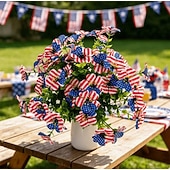 baratos Flor artificial-12 ramos de flores artificiais patrióticas com folhas de eucalipto, decoração vermelha, branca e azul para o 250º aniversário dos EUA, Dia da Memória e Dia dos Veteranos.