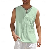 baratos Tops de ginásio-Homens Malha Íntima Colete Camiseta Interior camisa sem manga Sem Manga Decote V Verão Primavera Tecido Moda Clássico Confortável Com Cordão Casual Ginásio Rua Preto Branco Azul Marinha Top Tee para