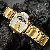 abordables Quartz Watches-Men's Luxury Gold Watch Creative Unique Design Rolling Disc Dial Futuristic Cyberpunk Style Stainless Steel Band Waterproof Fashion Cool Casual Wristwatch Gifts for Men