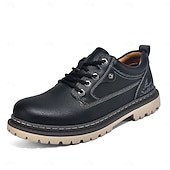 baratos Sapatos Casuais com Cadarço-Tênis masculino branco casual de couro com cadarço, leve e confortável para caminhadas, calçado resistente e elegante para uso diário, viagens, deslocamentos e passeios de fim de semana.
