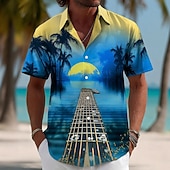 cheap Music and Guitars-Men's Guitar Musical Instrument Coconut Palm Shirt Summer Shirt Tropical Shirts Short Sleeve Hawaiian Vintage Retro Music Festival Beach Vacation Wear Summer Spring Turndown 3D Print Button Up Shirts