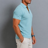 abordables Polo classique pour homme-Homme Polo en seersucker Ice Silk Texturé Occasionnel Travail Revers Manche Courte Basique Moderne Uni Jacquard Boutons Été Bleu Noir Blanche Polo en seersucker Ice Silk