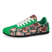 cheap Casual Sneakers-Men's Green Patterned Lace-Up Sneakers Fashion Casual Low Top Walking Shoes Lightweight Streetwear Trainers for Men, Ideal for Daily Wear, Travel, Weekend Outings and Casual City Looks